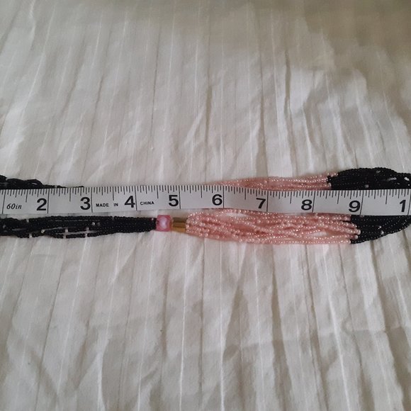 Seed Bead Pink Black Multiple Strand Necklace - Picture 7 of 9